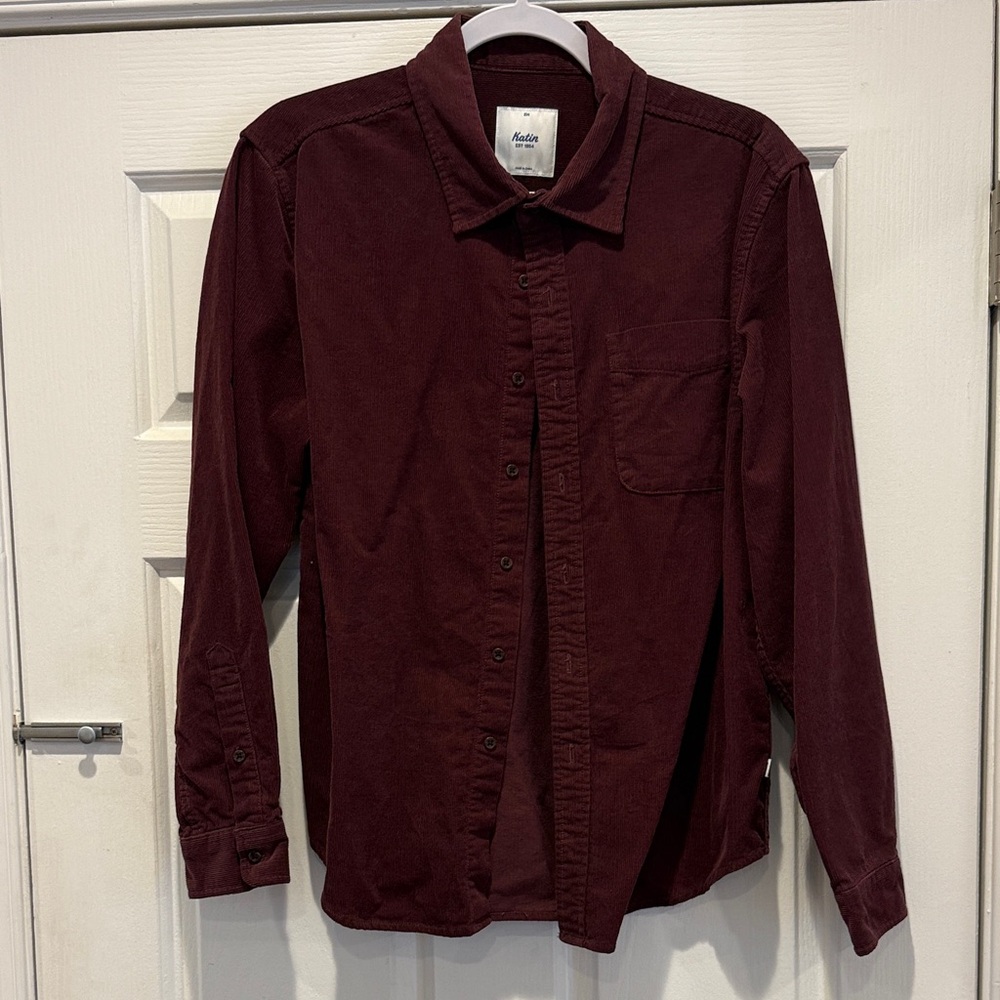 Katin Men's Burgundy Casual Corduroy Button Down Shirt